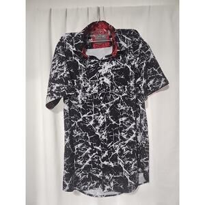 Electric INDIGO MENS MEDIUM Black white marble print BUTTON UP SHIRT